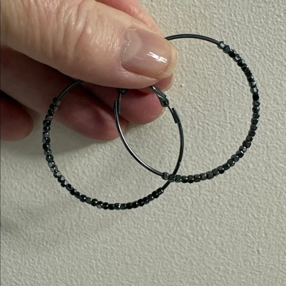 Gunmetal Beads Hoop Earrings NWT